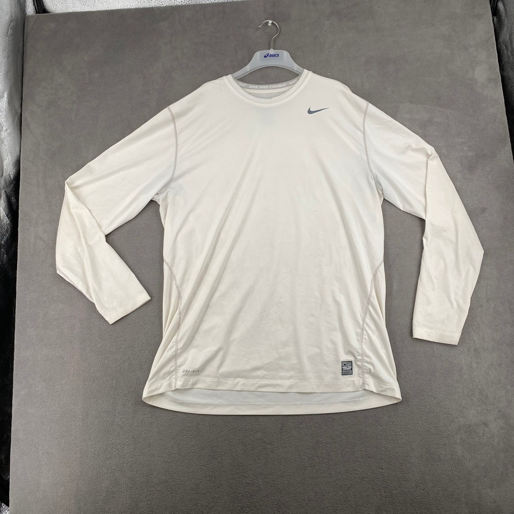 Nike Pro Combat Dri-FIT Long Sleeve Shirt Mens XXL White Fitted 269610-100